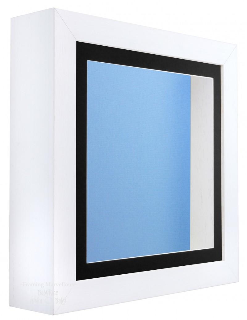 White Shadow Box Deep Display 3D Wooden Frame Square Black Front / Blue Back