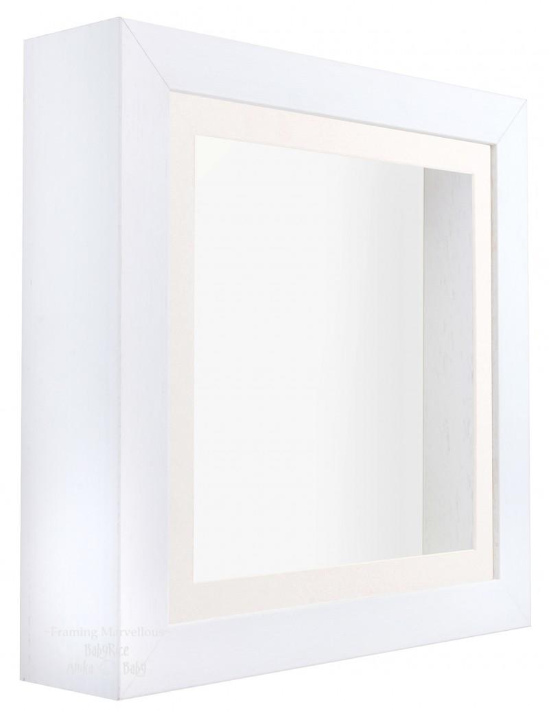 White Shadow Box Deep Display 3D Wooden Frame Square Cream Front / White Back