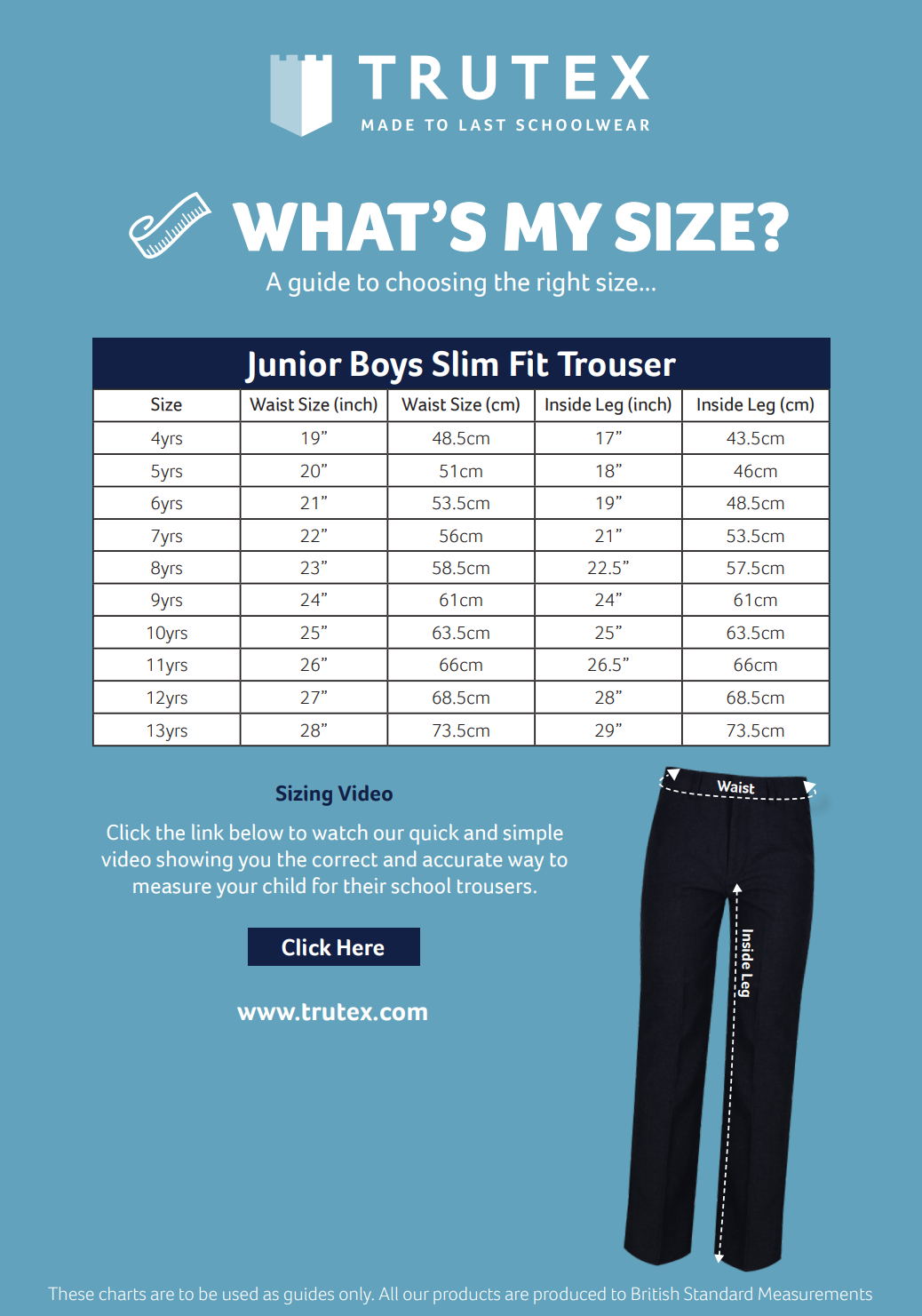 Boys Pants Size Chart