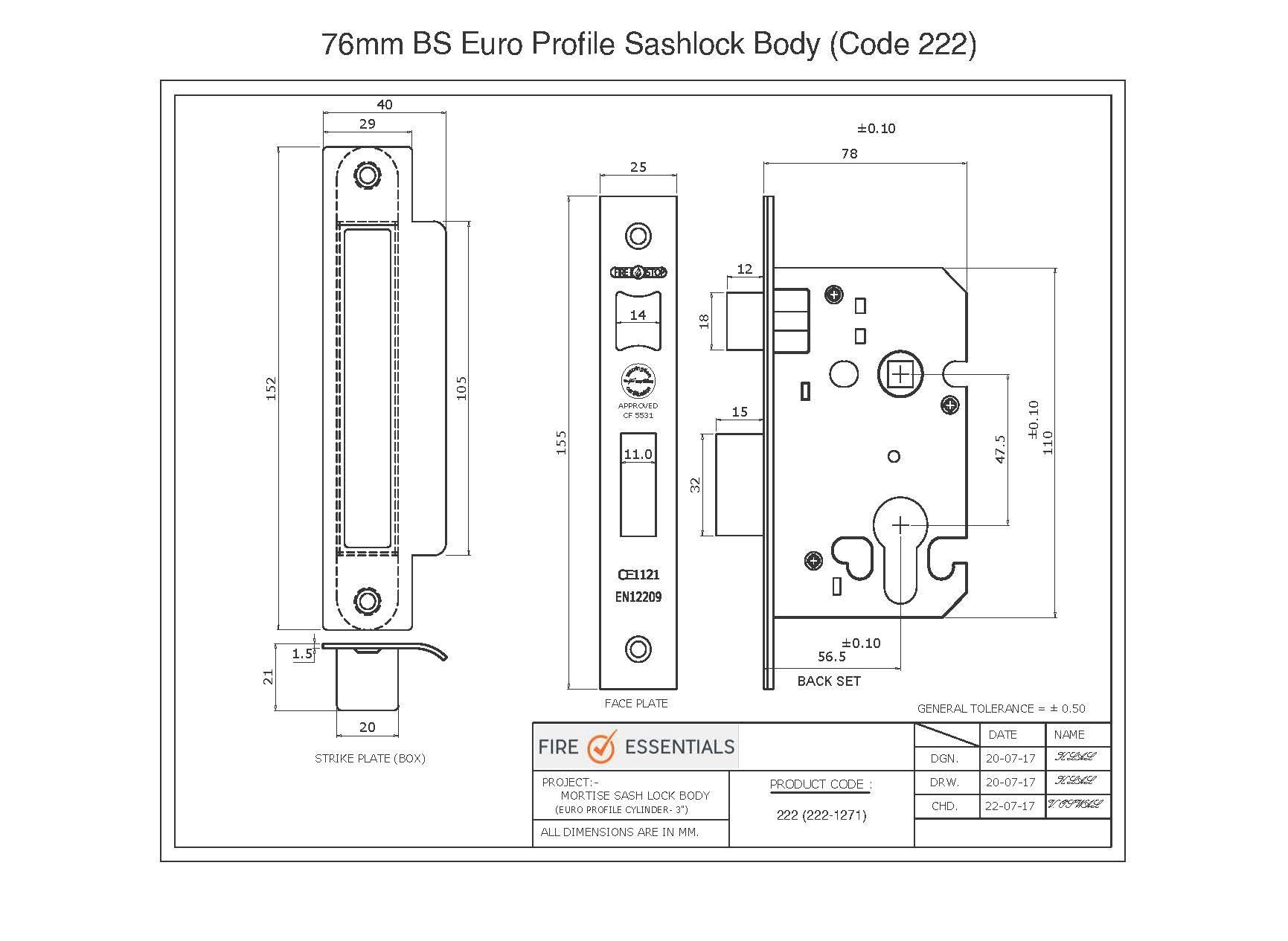 Fire Essentials FD30 Sashlock body diagram