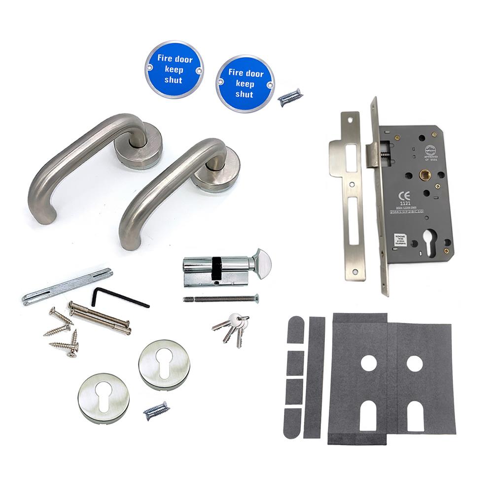 FD30 Fire Essentials Euro Profile DIN Lock, Cylinder and Lever Handle Pack