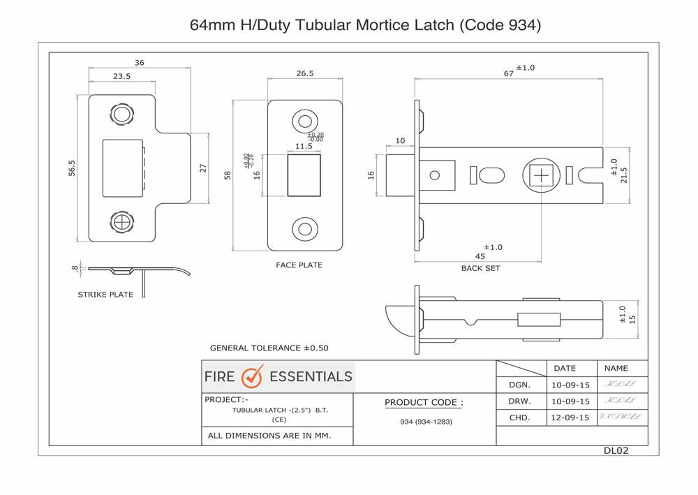Fire Essentials 64mm Mortice Latch Diagram