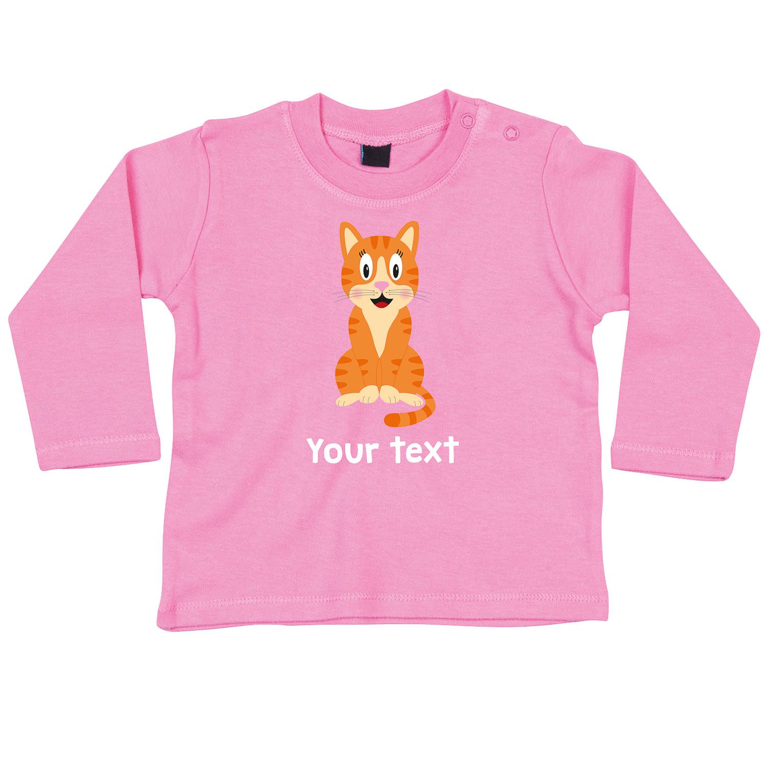Anismalls cat character on a bubblegum pink coloured personalised long sleeve T-shirt
