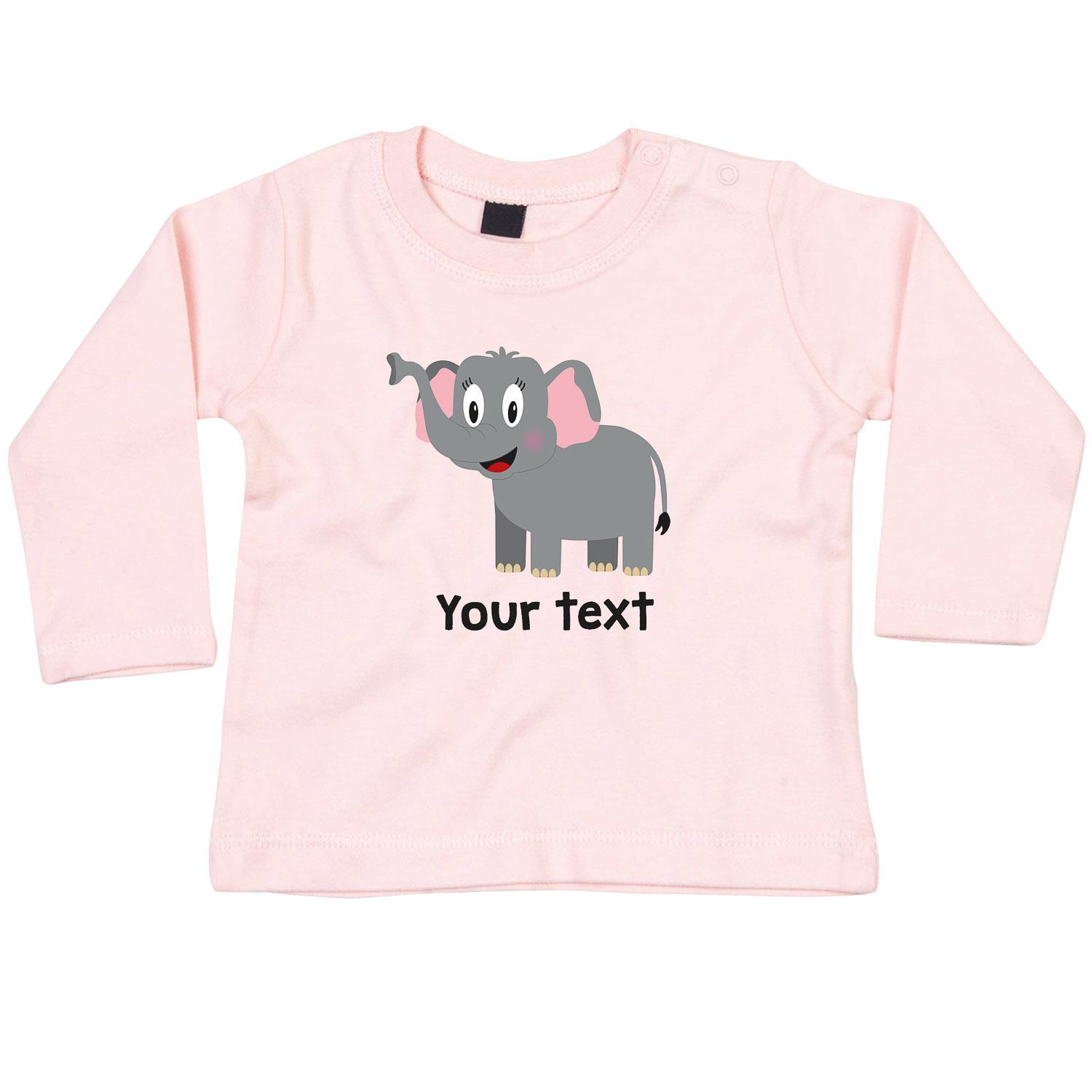 Anismalls elephant character on a powder pink coloured personalised long sleeve T-shirt