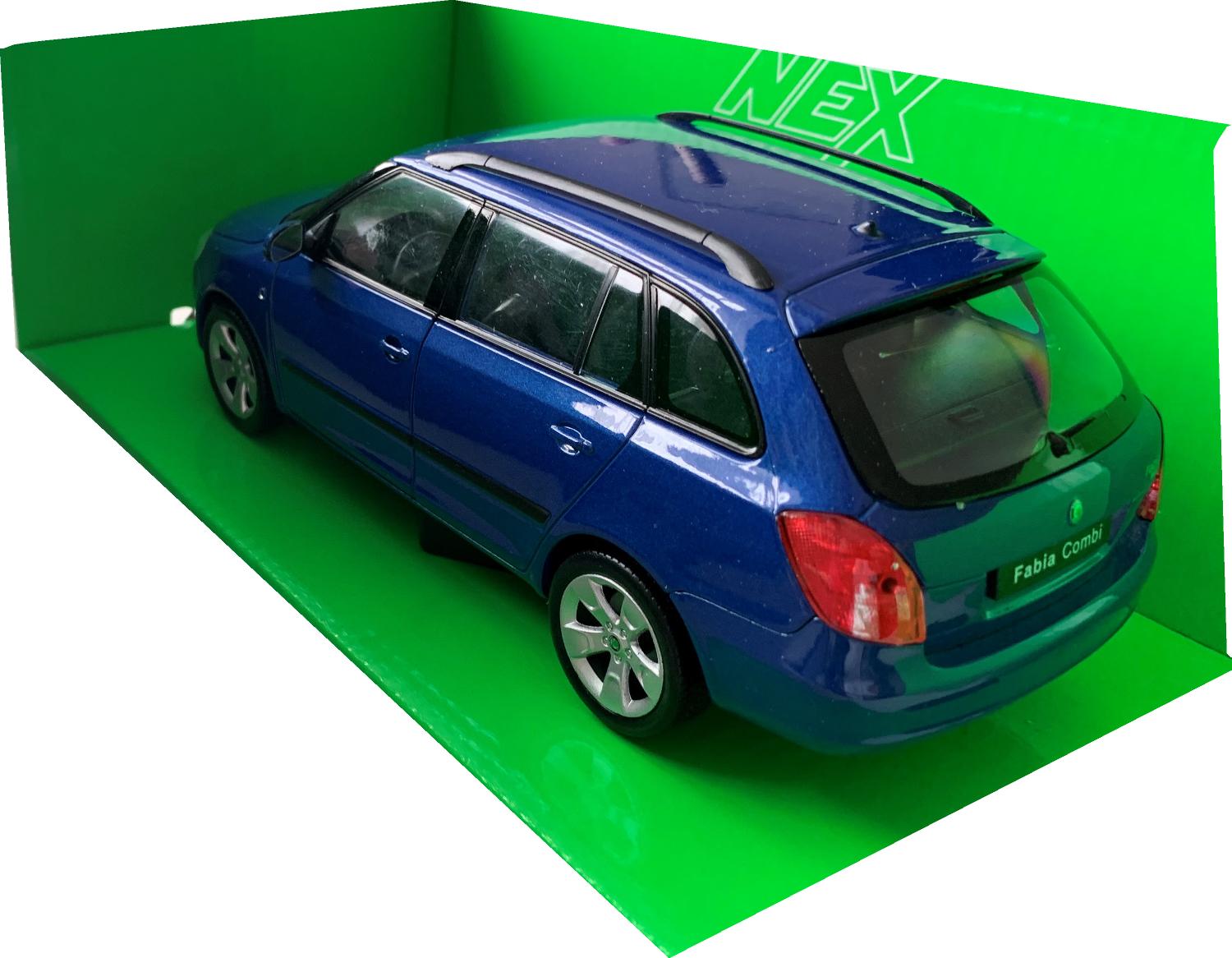 n excellent scale model of a Skoda Fabia Combi II decorated in blue with black roof rails and silver wheels