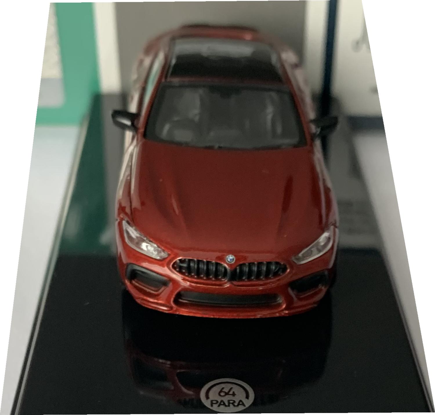 BMW M8 Coupe in Motegi red 1:64 scale model from Paragon Models