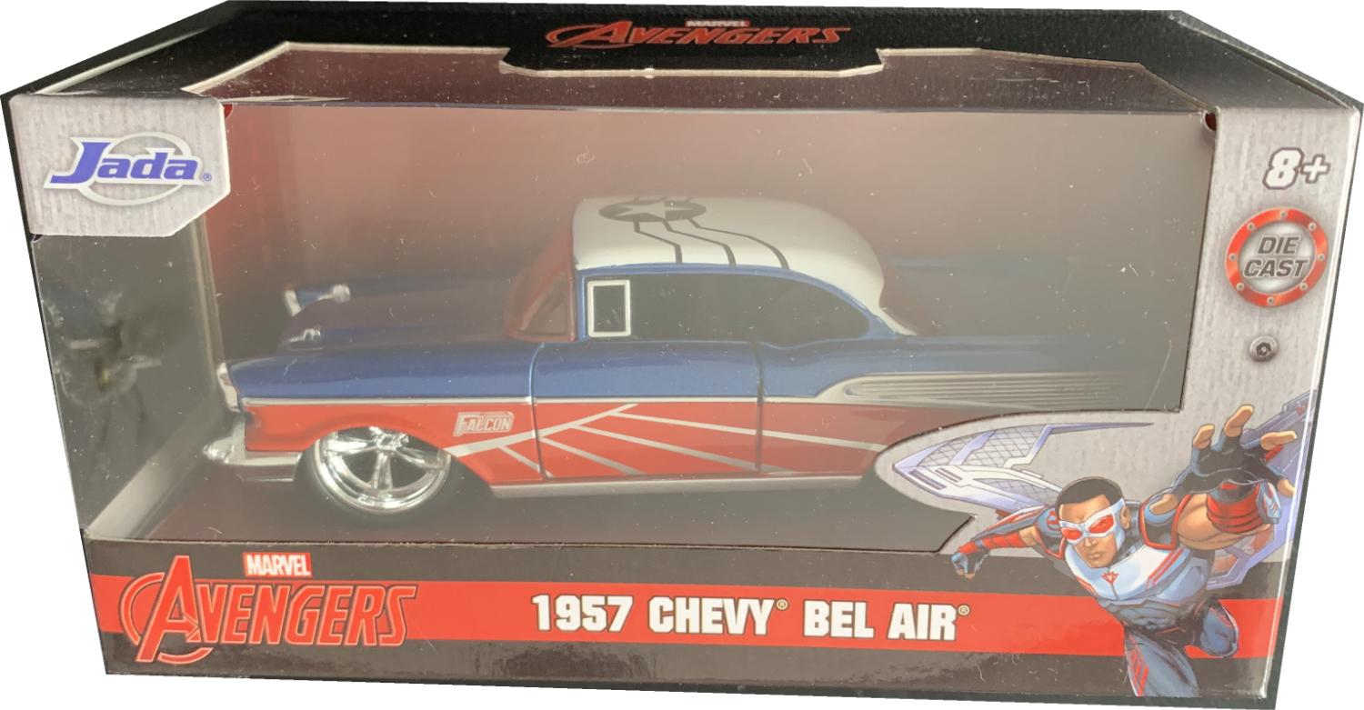 Marvel Avengers 1957 Chevy Bel Air Falcon in metallic blue, red and white 1:32 scale model from Jada