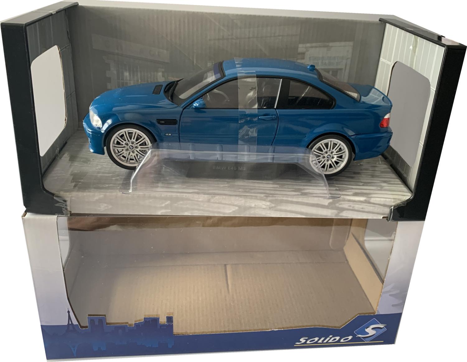An excellent scale model of the BMW E46 Coupe M3 with high level of detail throughout, all authentically recreated.  Model is presented in a window display box.  The car is approx. 24 cm long and the presentation box is 31 cm long