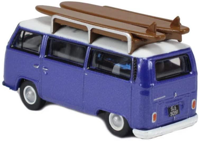 VW Bus 1967 metallic purple and white with surf boards, 1:76 scale from Oxford Diecast, 76VW015