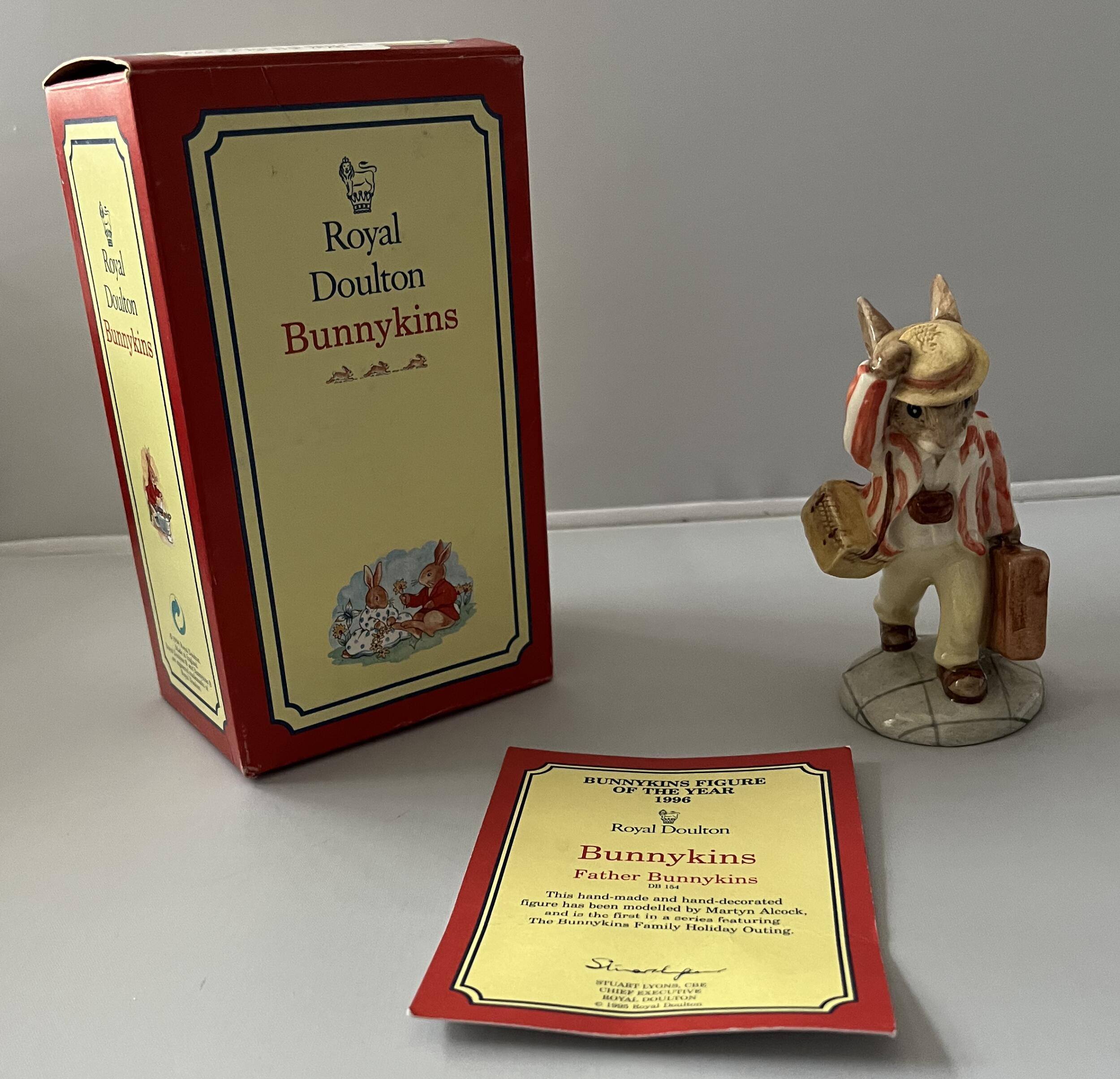Royal Doulton, Father Bunnykins figurine of the Year 1996, DB154, in the Original box with certificate, approx 10 cm tall