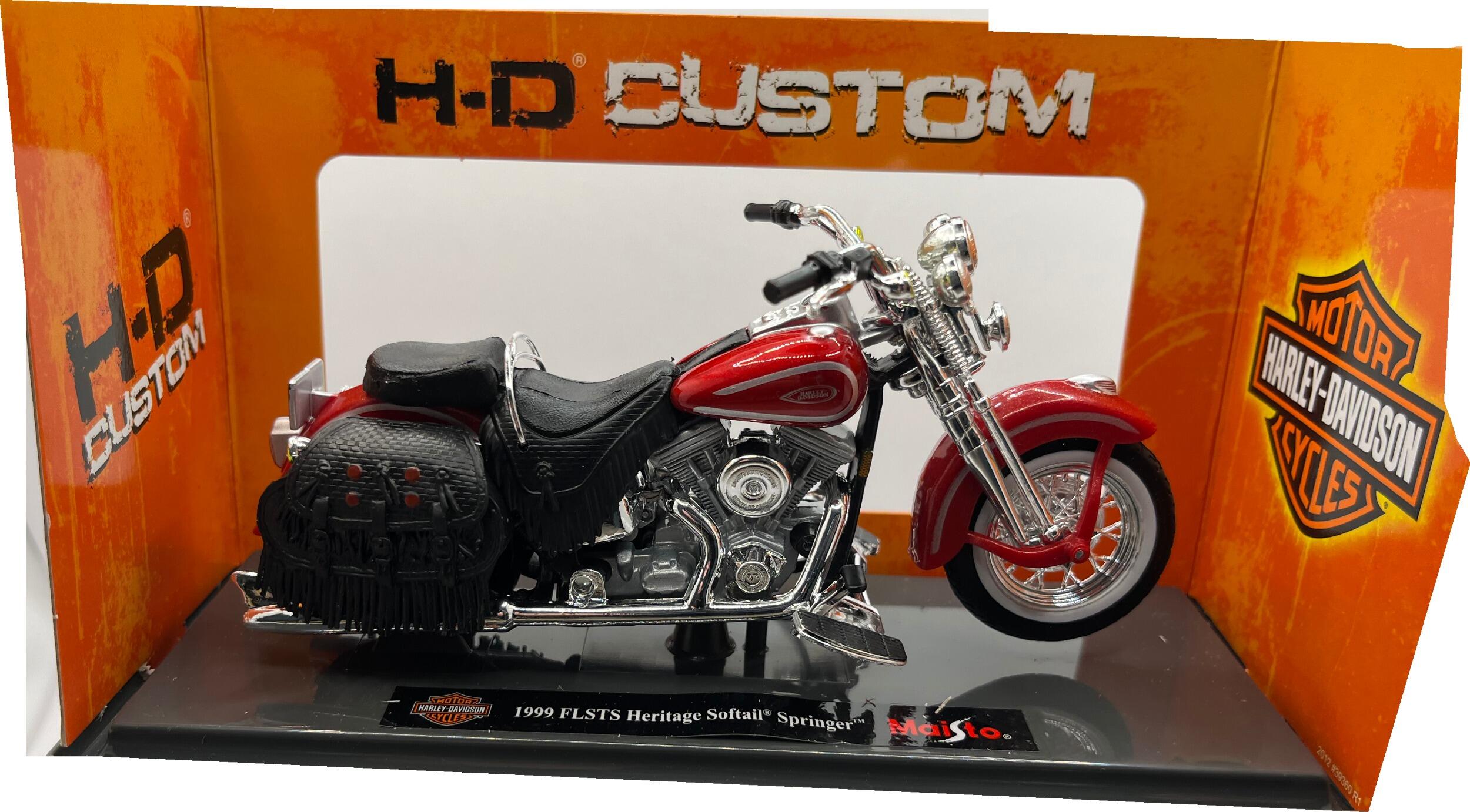Harley Davidson FLSTS Heritage Softail Springer 1999 in red, 1:18 scale motorcycle model from Maisto