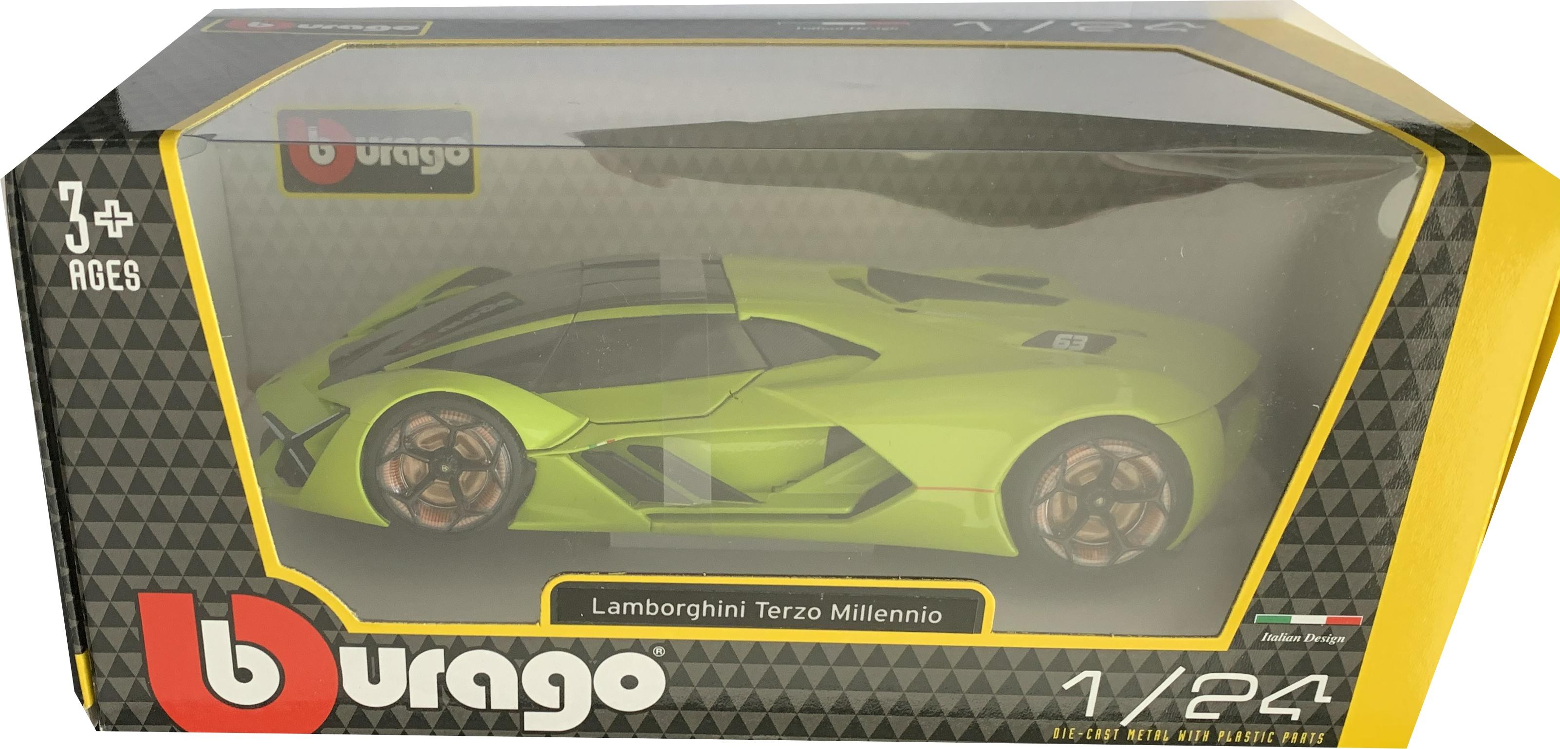 Lamborghini Terzo Millennio in lemon green 1:24 scale model from Bburago