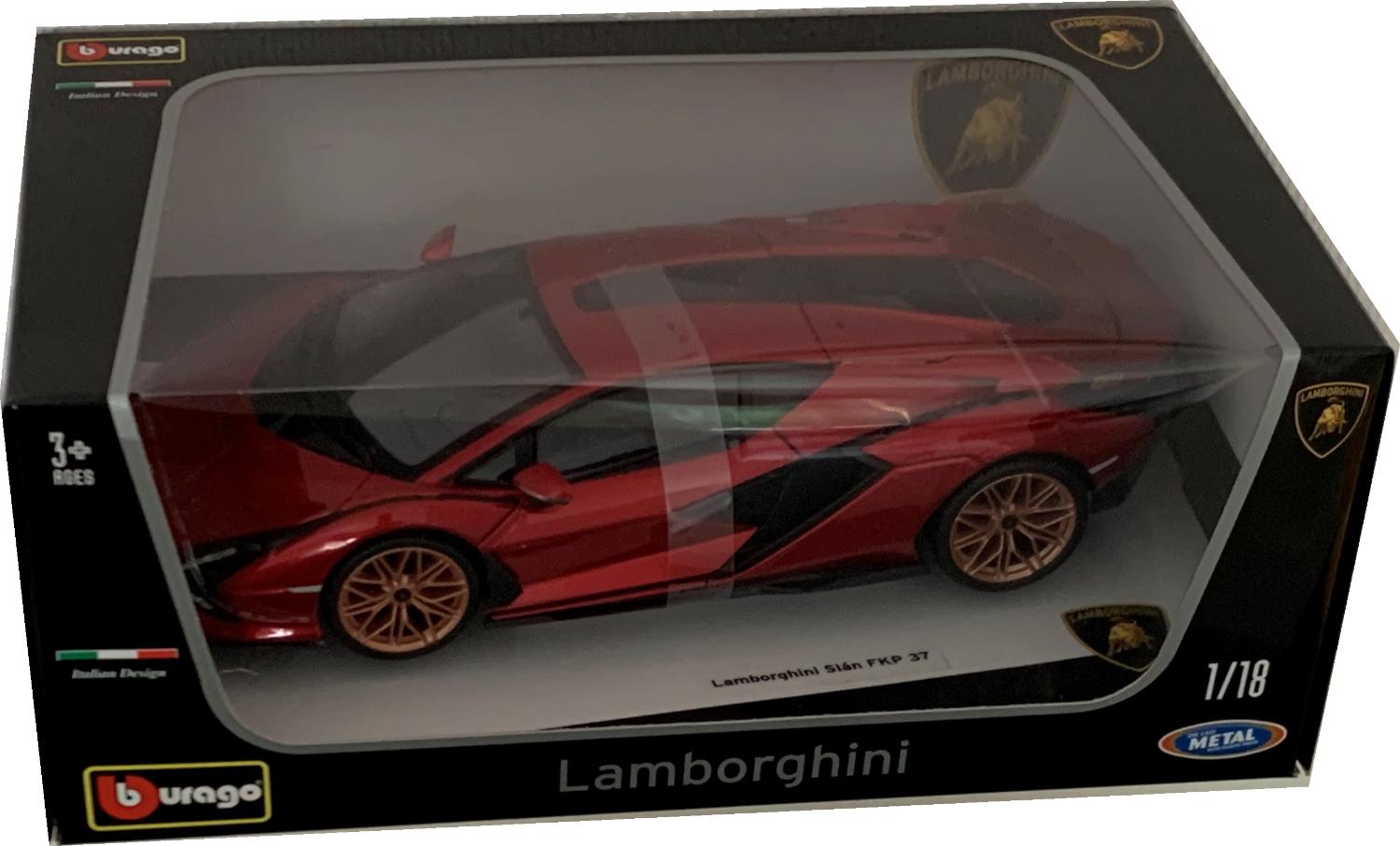 Lamborghini Sian FKP 37 2019 in metallic red 1:18 scale model from Bburago