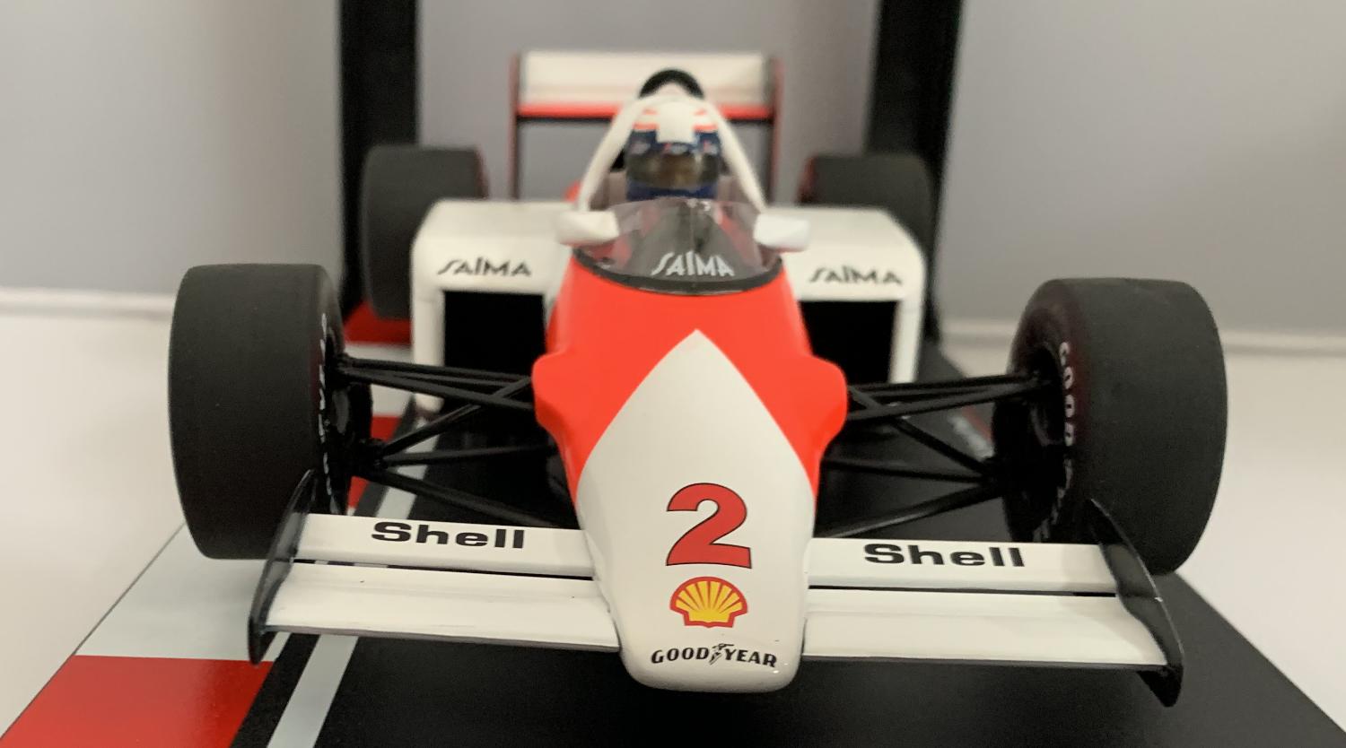 An excellent scale model of the McLaren TAG MP4/2B with high level of detail throughout, all authentically recreated.  Model is presented on a removable plinth and presented in a window display box and includes Marlboro decals.