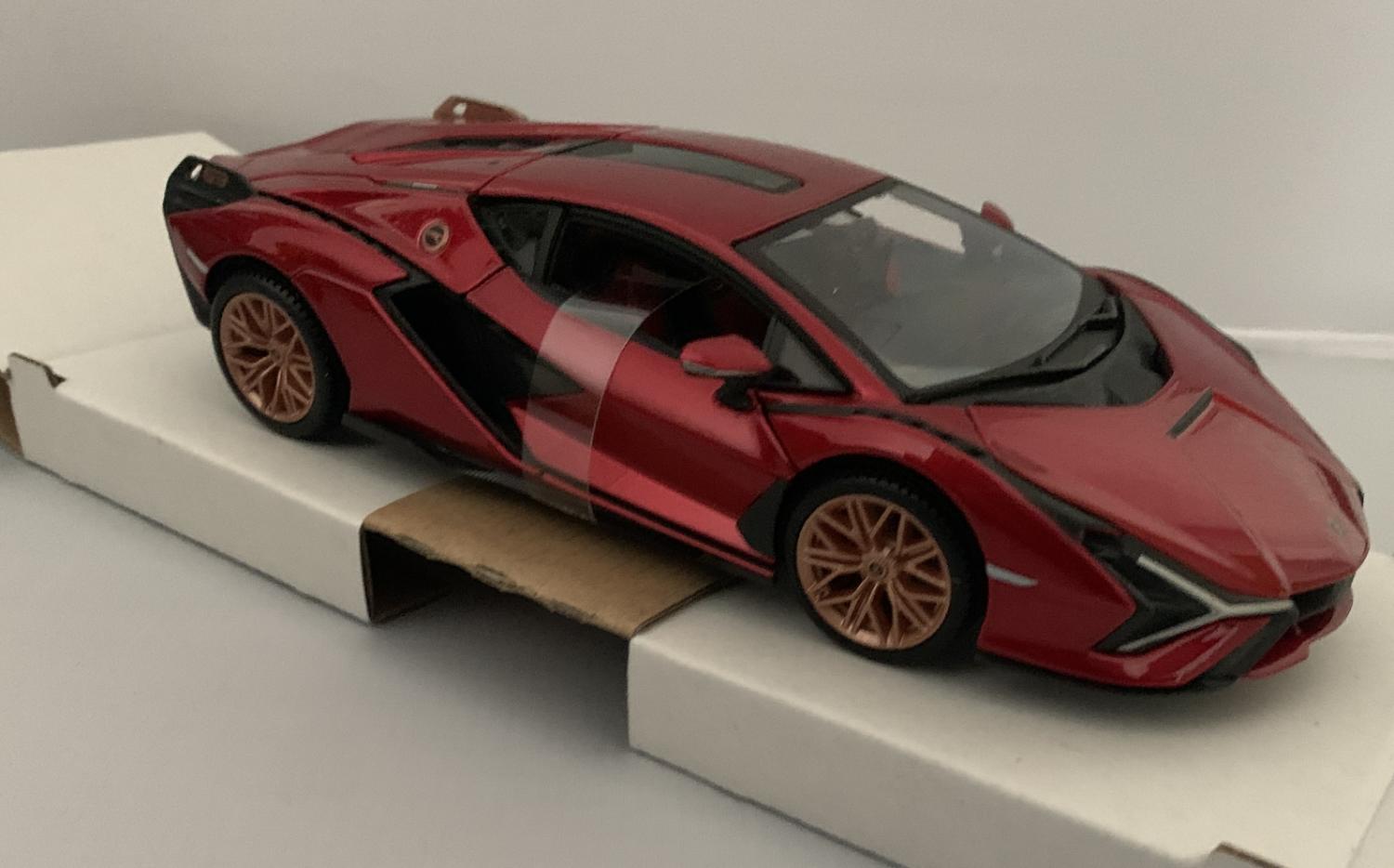 Lamborghini Sian FKP 37 in metallic red 1:24 scale model from Bburago