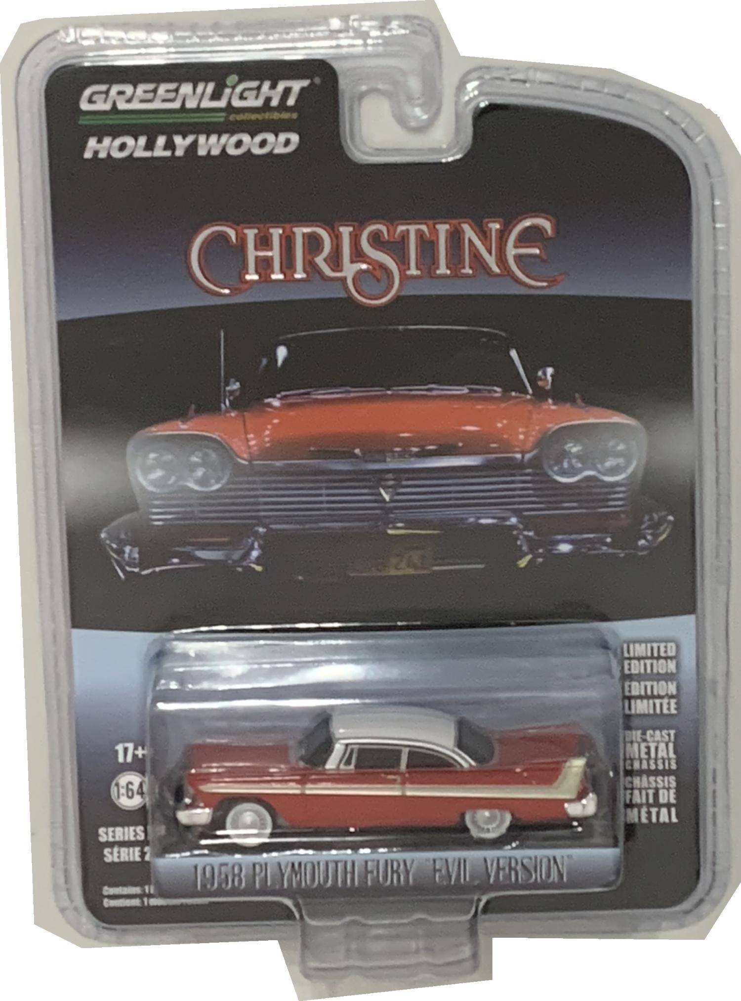 Christine 1958 Plymouth Fury, Evil Version, in red and white 1:64 scale model from Greenlight, limited edition model