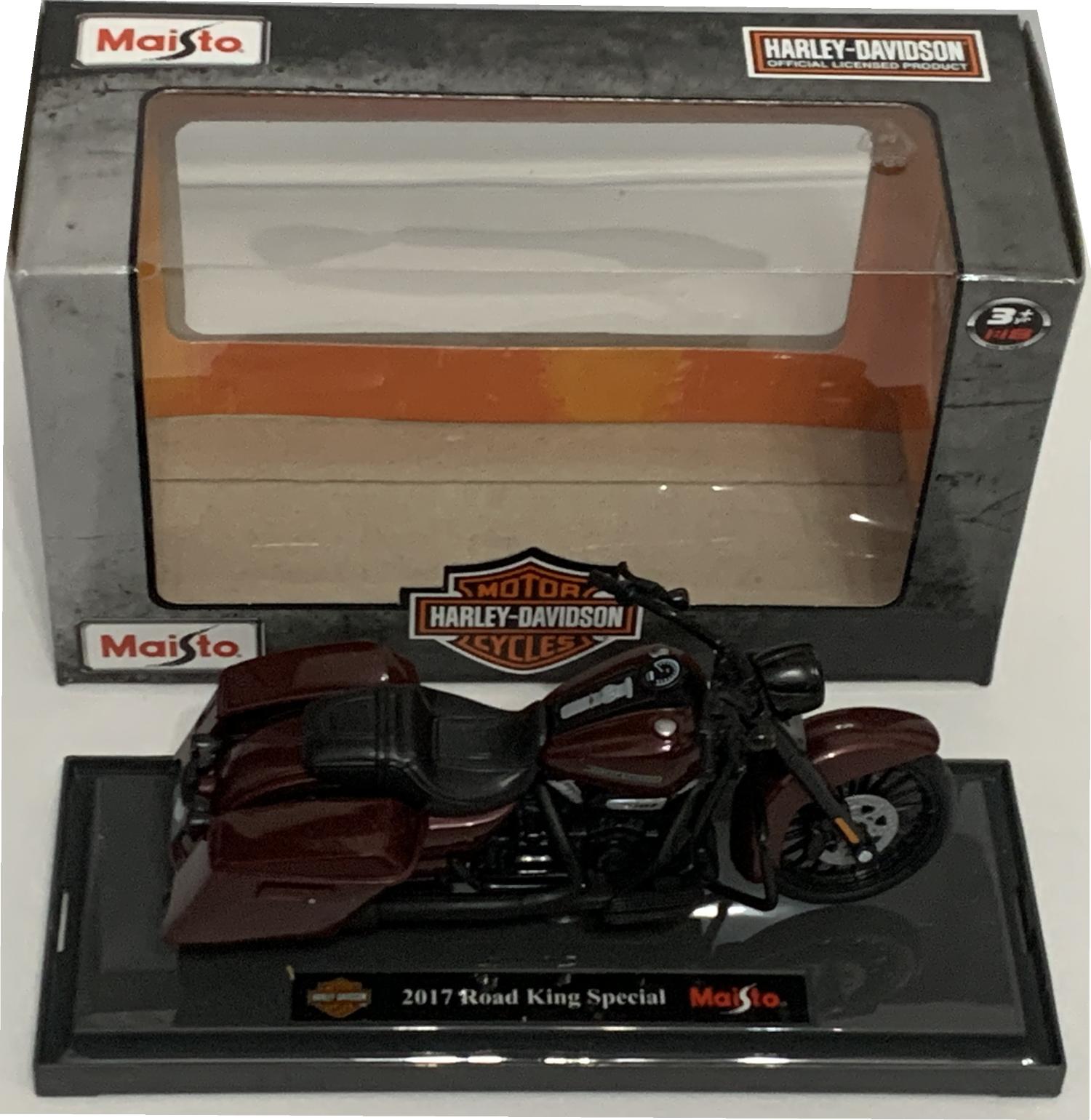 Scale: 1:18 Diecast Metal with Plastic Parts (approx length 13.5 cm) Model is mounted on a removable plinth and presented in a Harley Davidson themed window display box