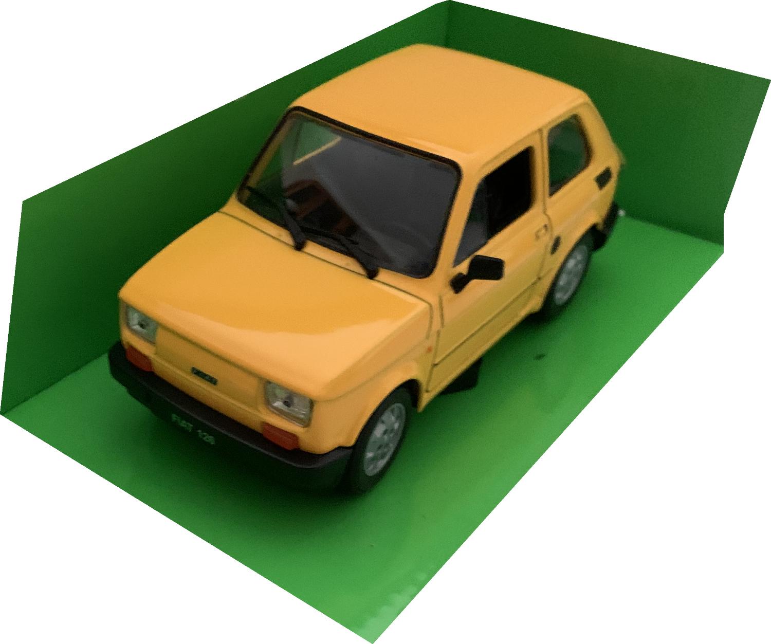 Fiat 126 in yellow 1:24 scale diecast model from Welly / NEX