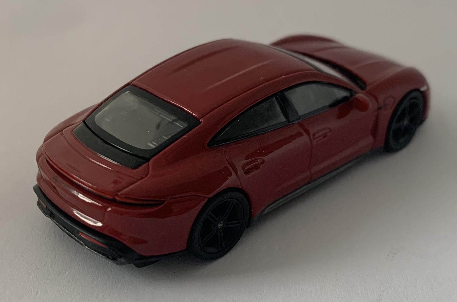 Porsche Taycan Turbo S in Carmine Red 1:64 scale model from Mini GT