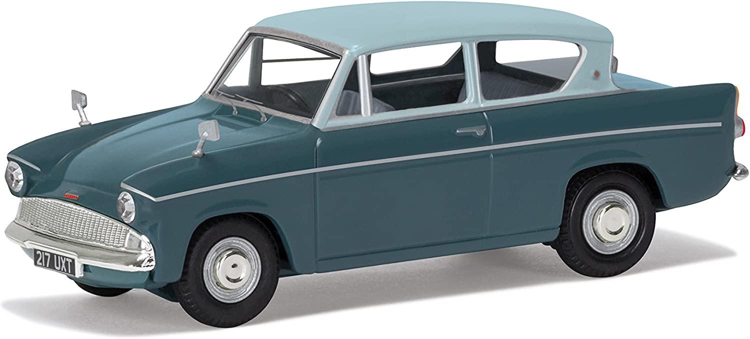 Ford Anglia 105E Deluxe in pompadour blue and shark blue 1:43 scale model car from Corgi Vanguards limited edition model
