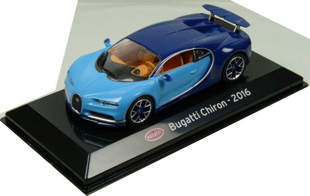 Bugatti Chiron 2016 in light and dark blue, 1:43 scale diecast model, supercar collection