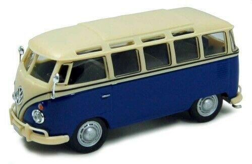 VW Samba Bus T1 in dark blue and cream 1:43 scale diecast model from Cararama