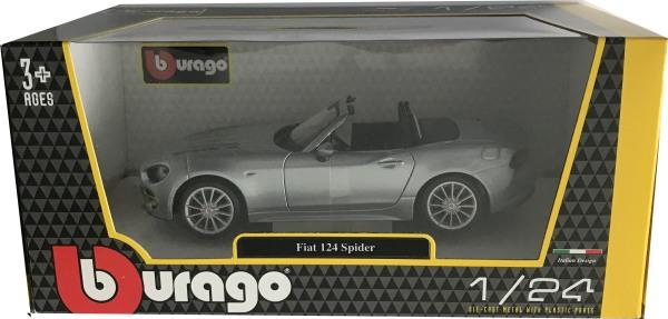 Fiat 124 Spider in metallic grey 1:24 scale car model from Bburago, 21083G