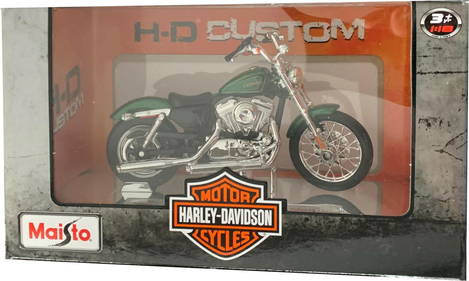 Harley Davidson 2012 XL 1200V Seventy-Two in metallic green 1:18 scale model from Maisto