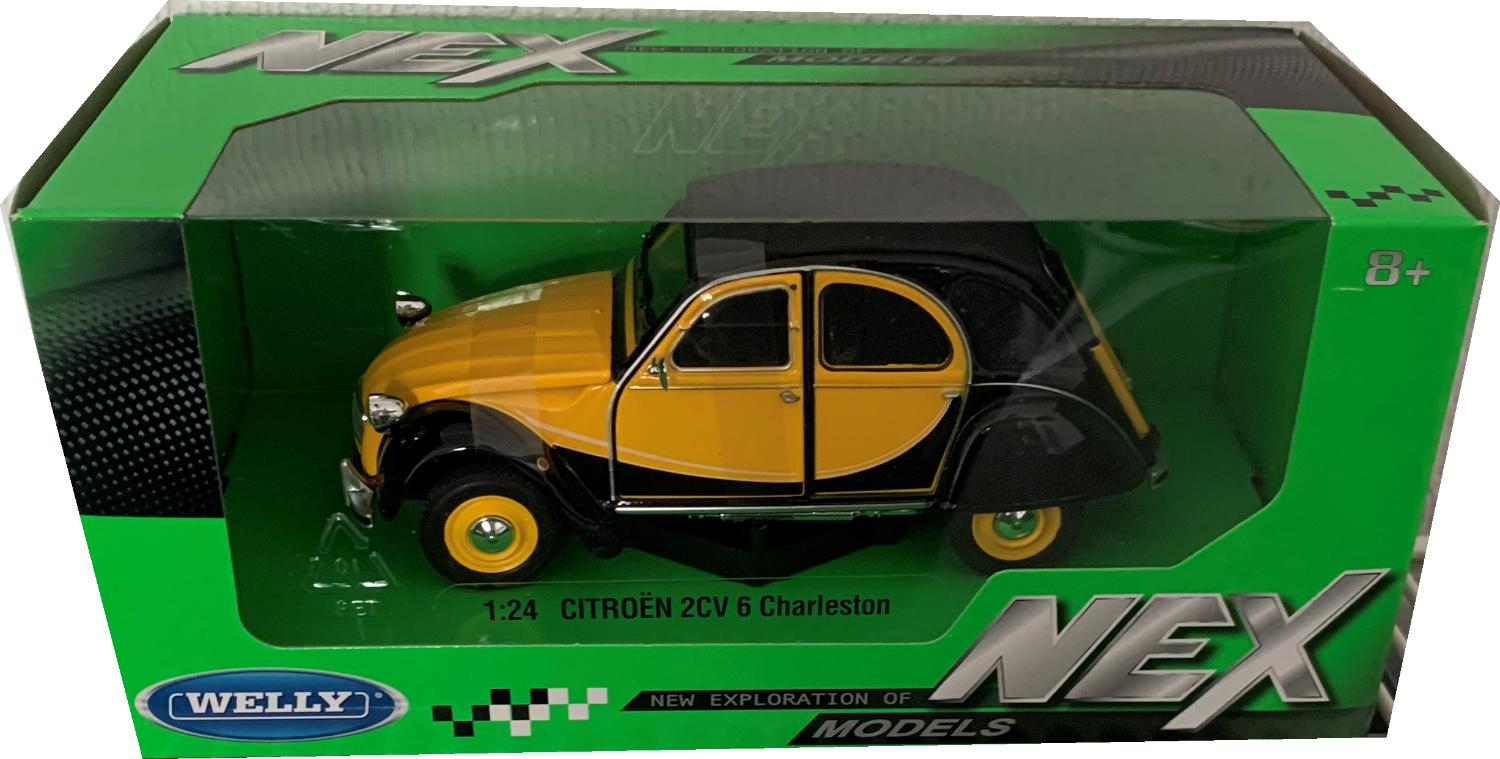 Citroen 2CV 6 Charleston in yellow/black, 1982 1:24 scale model from welly