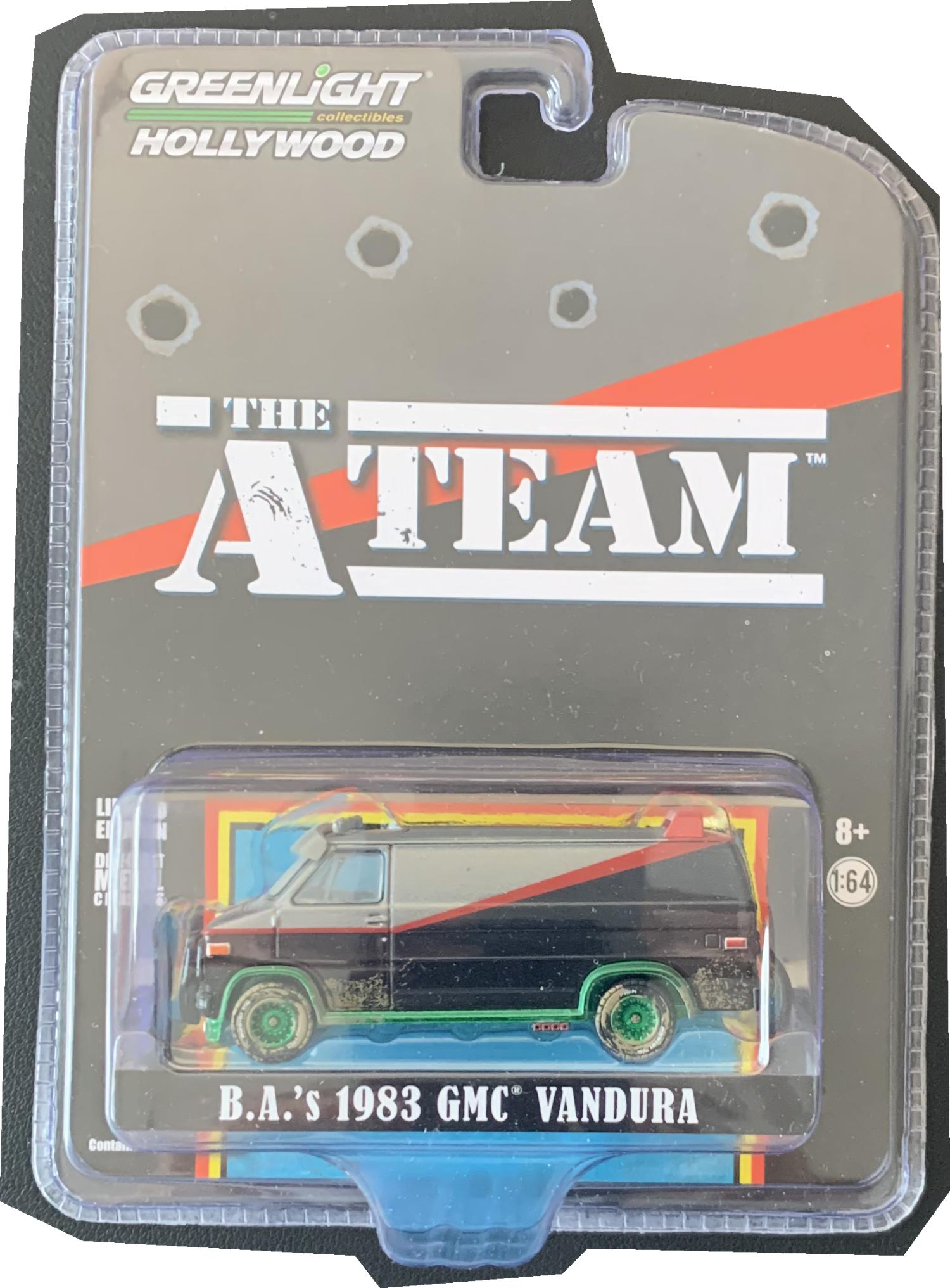 The A Team, B.A's 1983 GMC Vandura (weathered version) 1:64 scale model from Greenlight,  limited edition with green underside and wheels