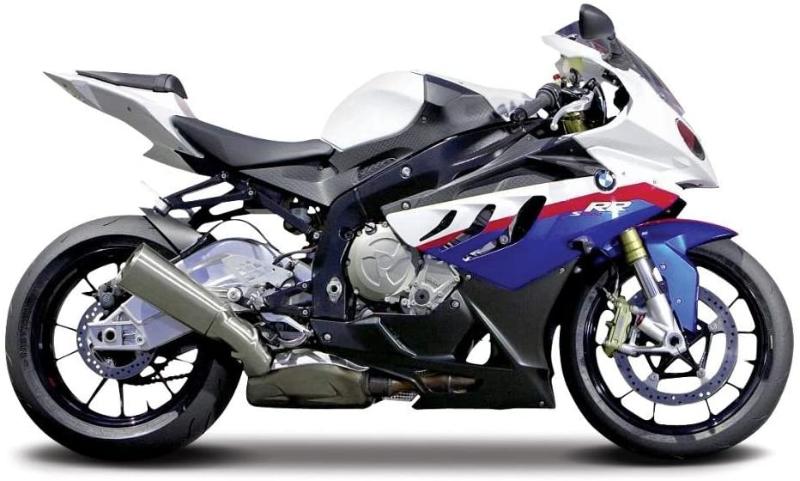 BMW S1000 RR in white, blue and red 1:12 scale model kit from Maisto
