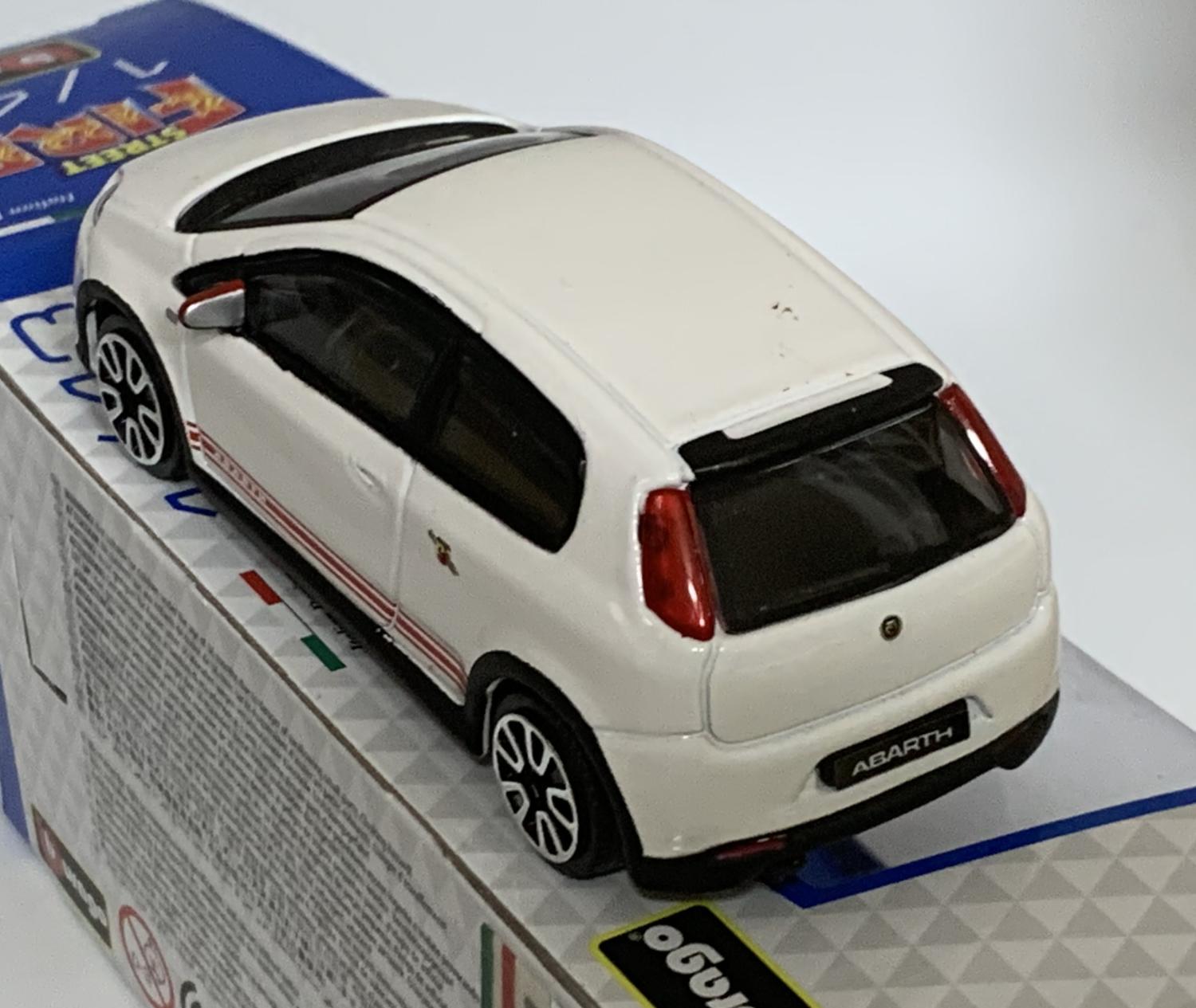 Fiat Abarth Grande Punto 2014 in white 1:43 scale model from Bburago, streetfire