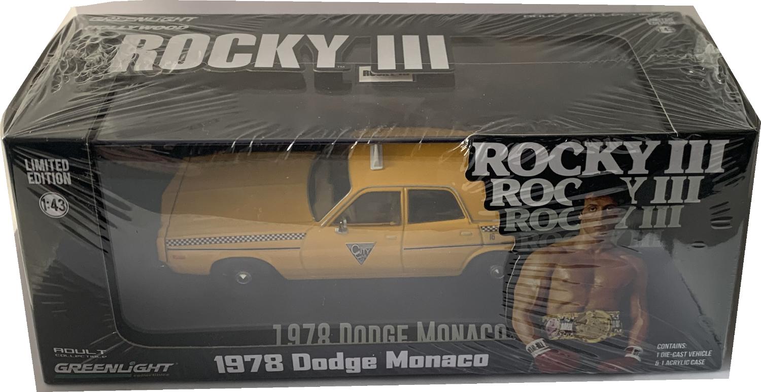 From the film 'Rocky III' Dodge Monaco Taxi 1978 in yellow, 1:43 scale model from Greenlight, limited edition