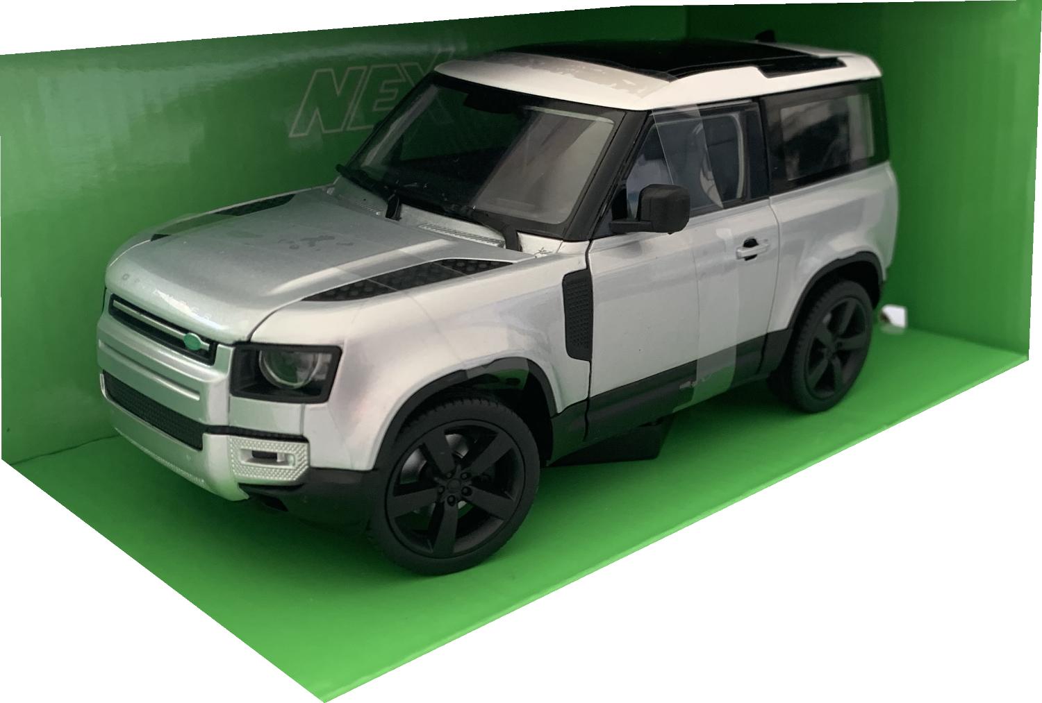 Land Rover Defender 2020 in silver with white roof, 126 scale diecast