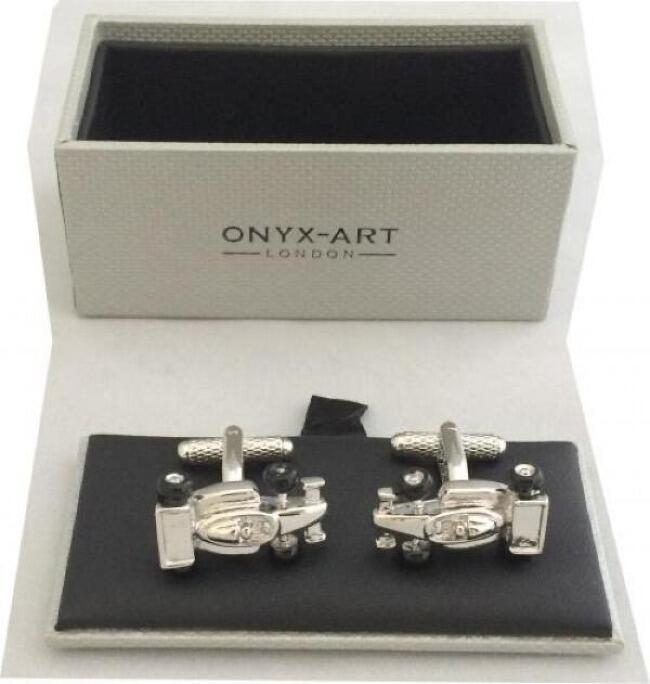 Mens Designer Fashion Cufflinks - Racing Car from Onyx-Art presented in gift box