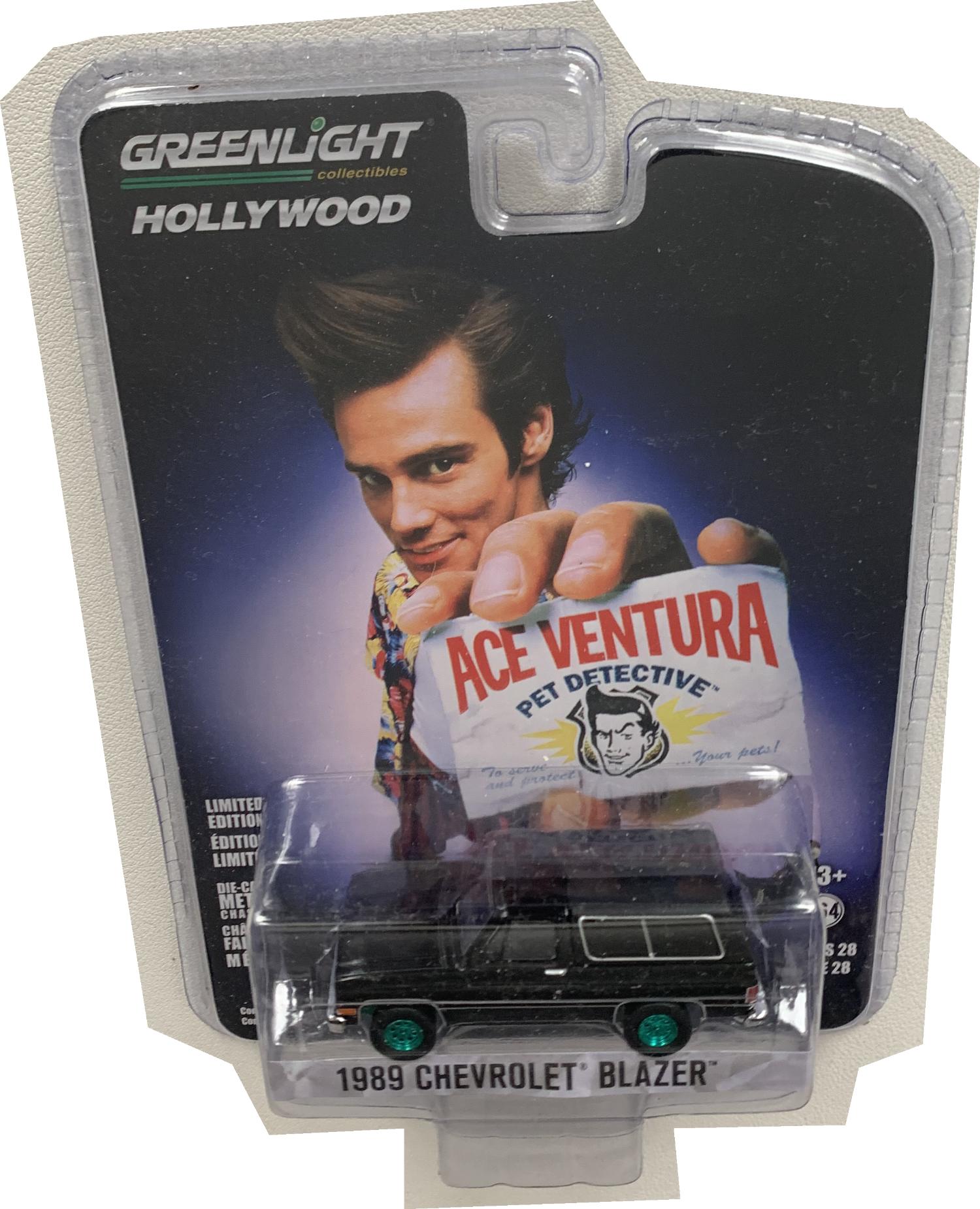 Ace Ventura, Pet Detective, 1989 Chevrolet Blazer in black with green wheels 1:64 scale diecast  model from Greenlight, Green Machines, limited edition