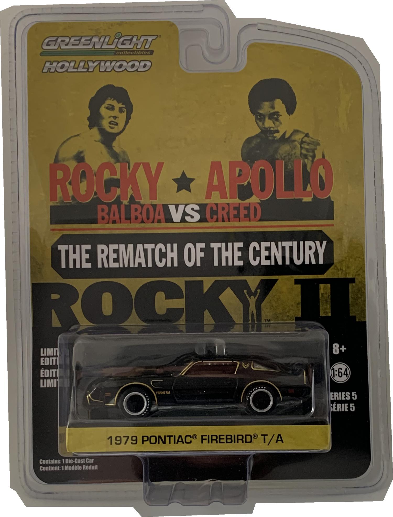 From  The Film Rocky 2, 1979 Pontiac Firebird T/A in black 1:64 scale model from Greenlight, limited edition model