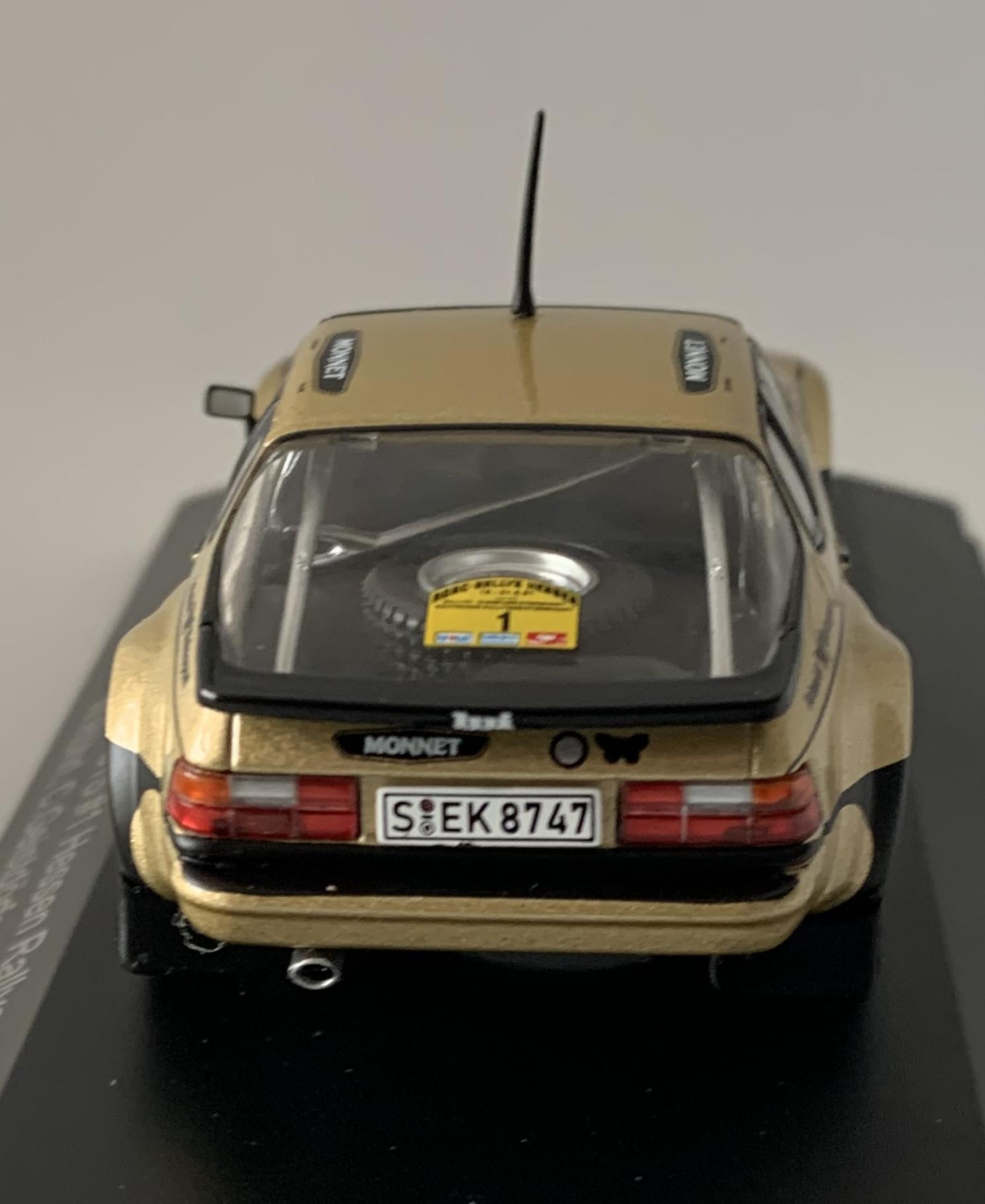 A very high quality accurate representation with authentic graphics of the Porsche 924 Carrera GTS #1 Winner from the 1981 Hessen Rallye as driven by W Rohrol and C Geistdorfer.  Features include working wheels, rear spoiler, rear mudflaps and spare wheel in rear