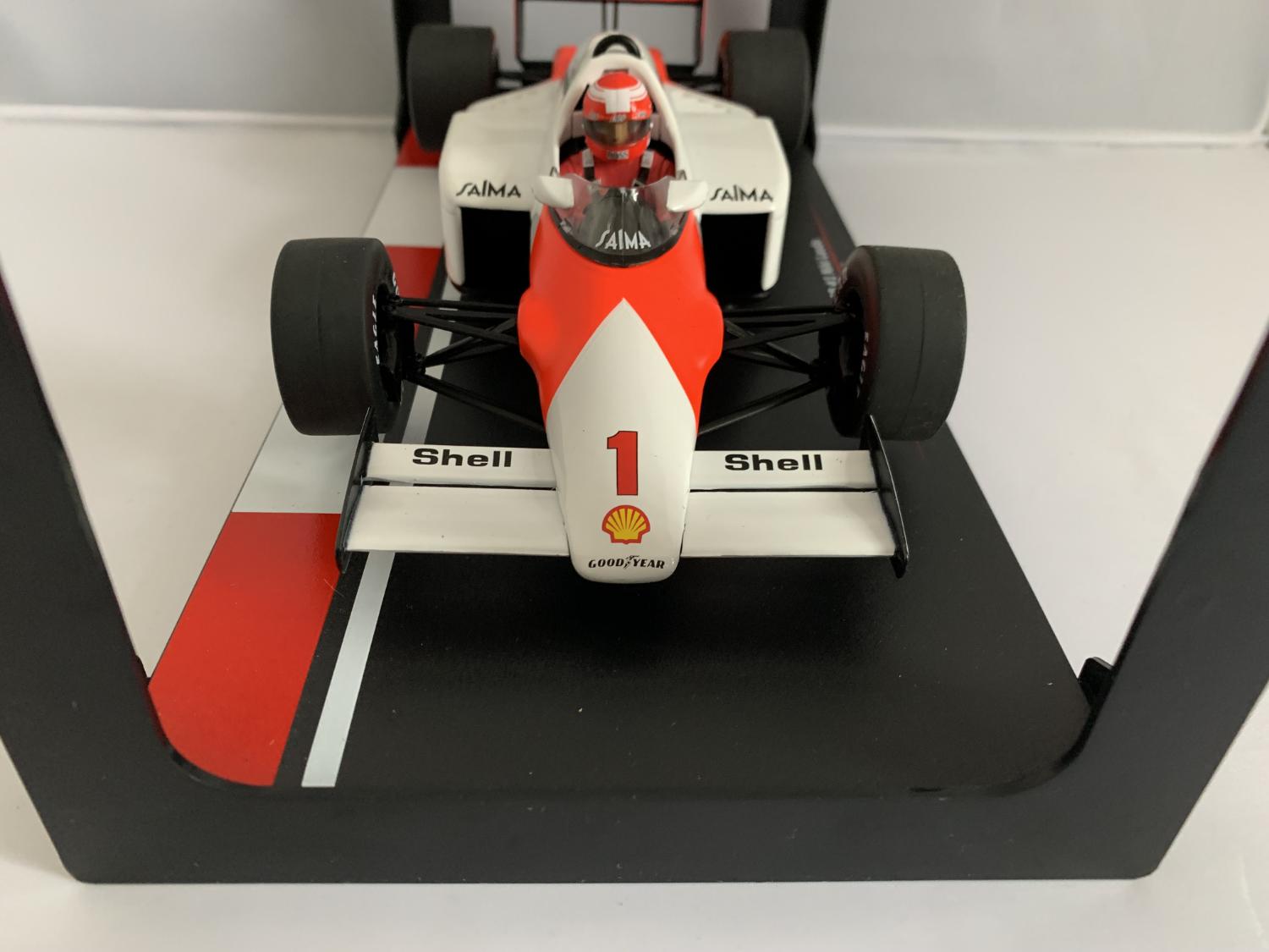A very good representation of the McLaren TAG MP4/2B #1 Marlboro McLaren International decorated in white and red with authentic graphics and driven by Niki Lauda winning the Dutch GP in 1985