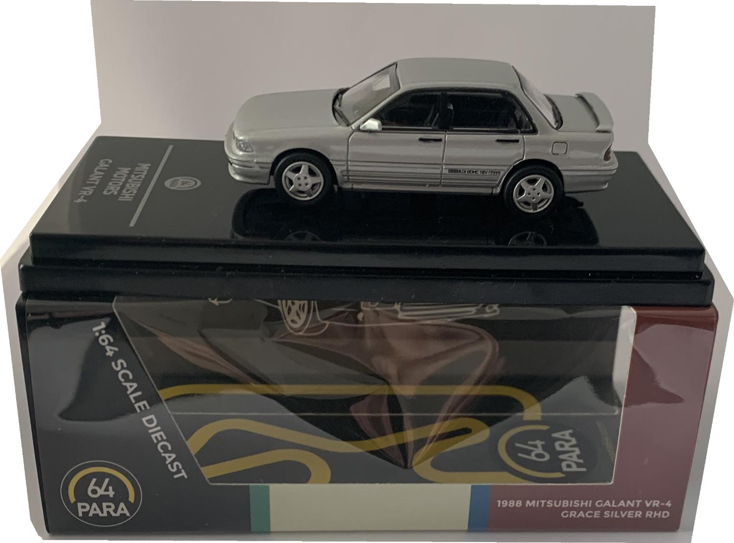 An excellent scale model of a Mitsubishi Motors Galant VR-4 decorated in grace silver with rear spoiler