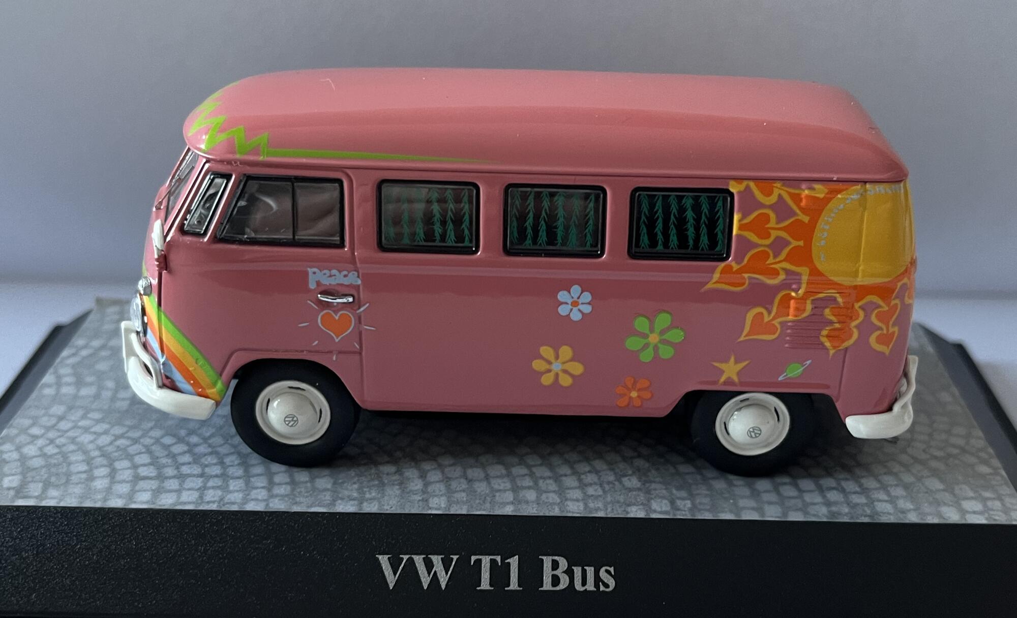 VW T1 Bus in pink flower power, love and peace, 1:43 scale model from Premium ClassiXXs, PRE13851, limited edition