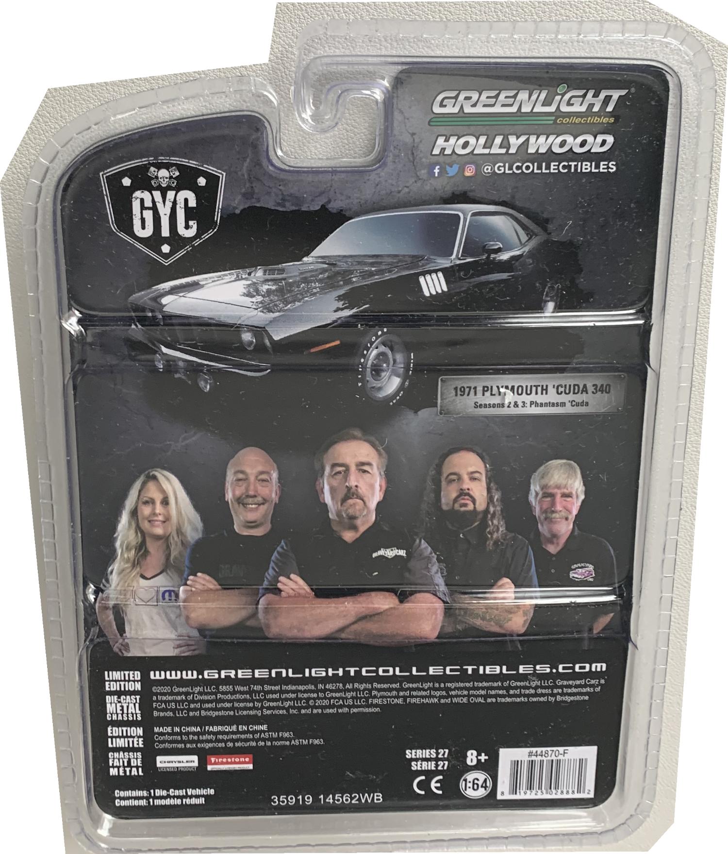 Graveyard Carz 1971 Plymouth Cuda 340 in black 1:64 scale model from Greenlight, limited edition