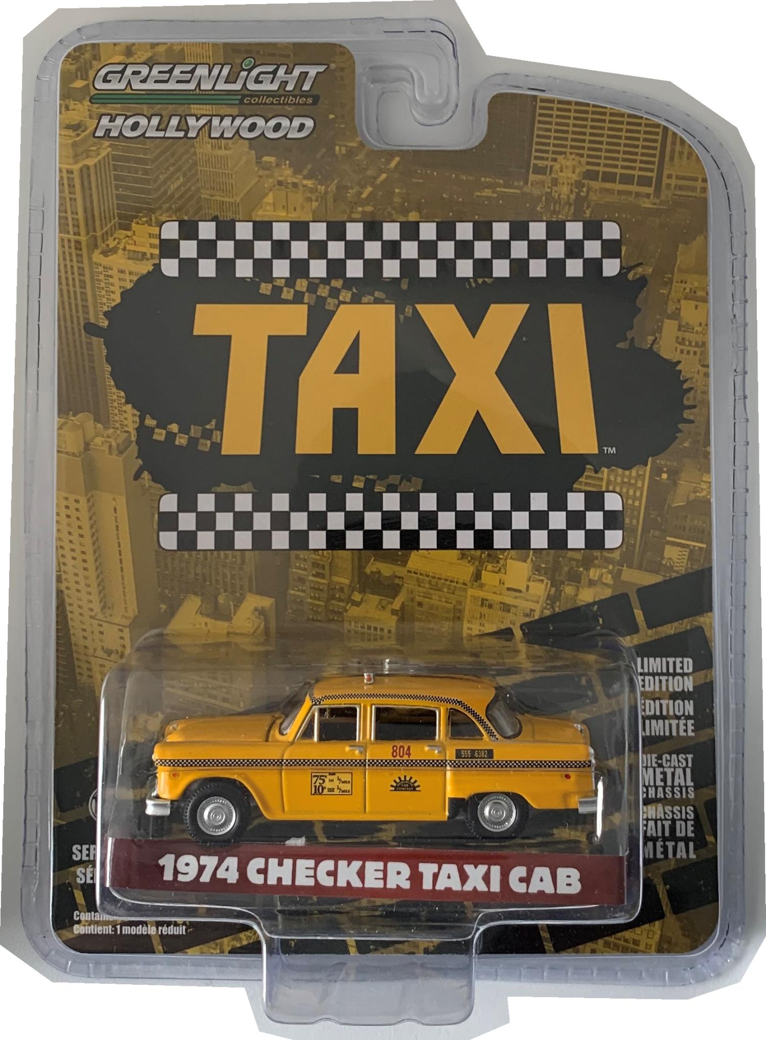 From the TV series Taxi, 1974 Checker Taxi Cab in yellow 1:64 scale model from Greenlight, Limited Edition model, series 29