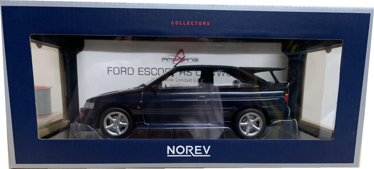 Ford Escort RS Cosworth 1992 (right hand drive) in metallic dark blue 1:18 scale diecast model from Norev, limited edition model