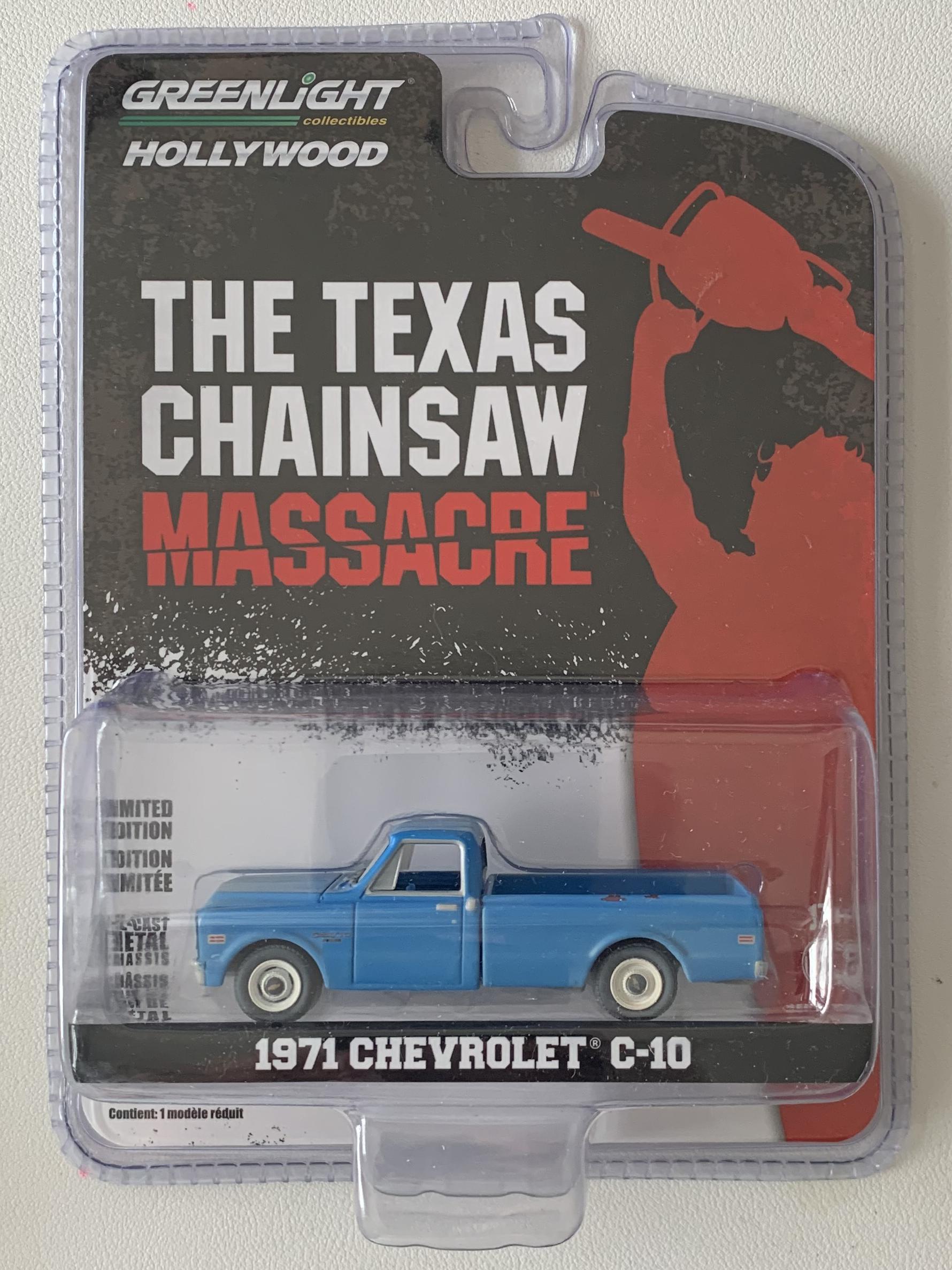 The Texas Chainsaw Massacre 1971 Chevrolet C-10 in blue 1:64 scale model from Greenlight Hollywood, limited edition