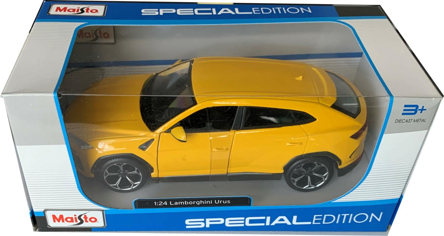 Lamborghini Urus in yellow 1:24 scale model from Maisto