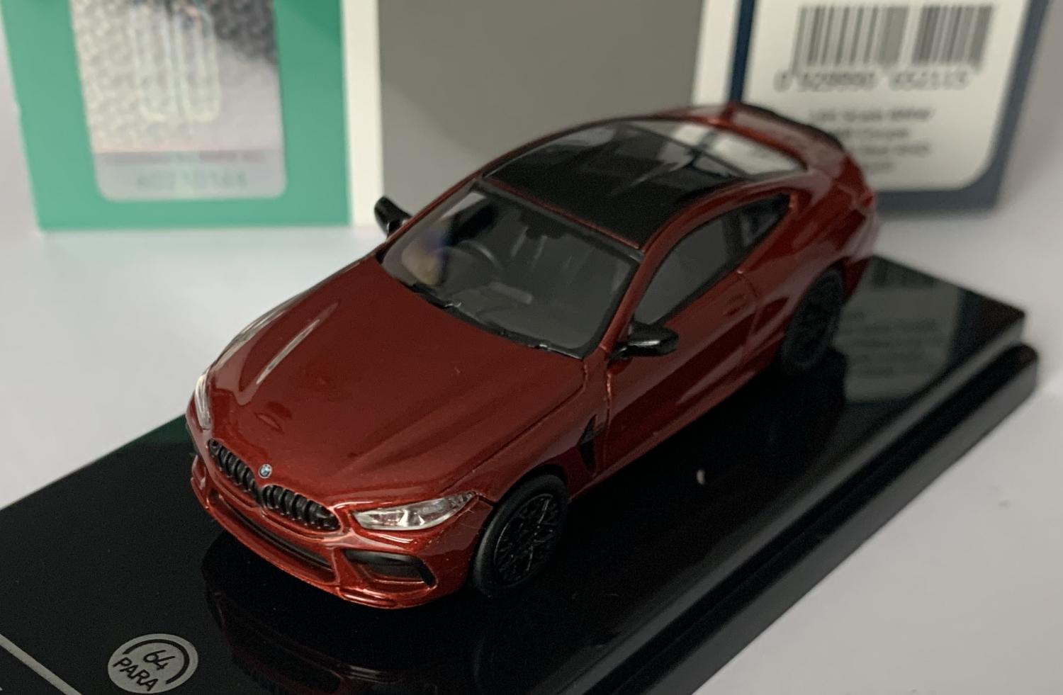 BMW M8 Coupe in Motegi red 1:64 scale model from Paragon Models