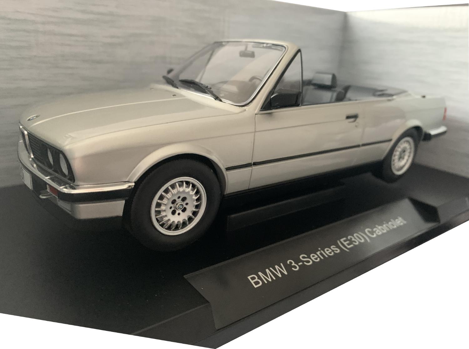 BMW 3 Series (E30) Cabriolet 1985 in silver 1:18 scale model from Model Car Group