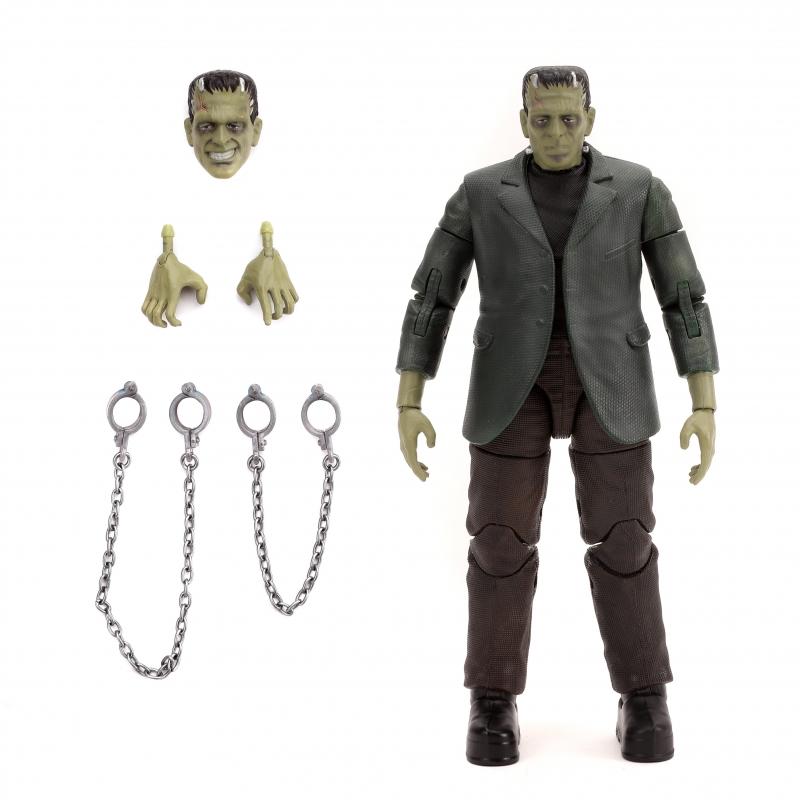 Universal's officially licensed 6” Frankenstein collectible figure features highly detailed sculpting and premium painted details.  Assembled with only the choicest parts from stolen corpses.  Features fully articulated form and comes with an alternate head, multiple accessories and highly posable.