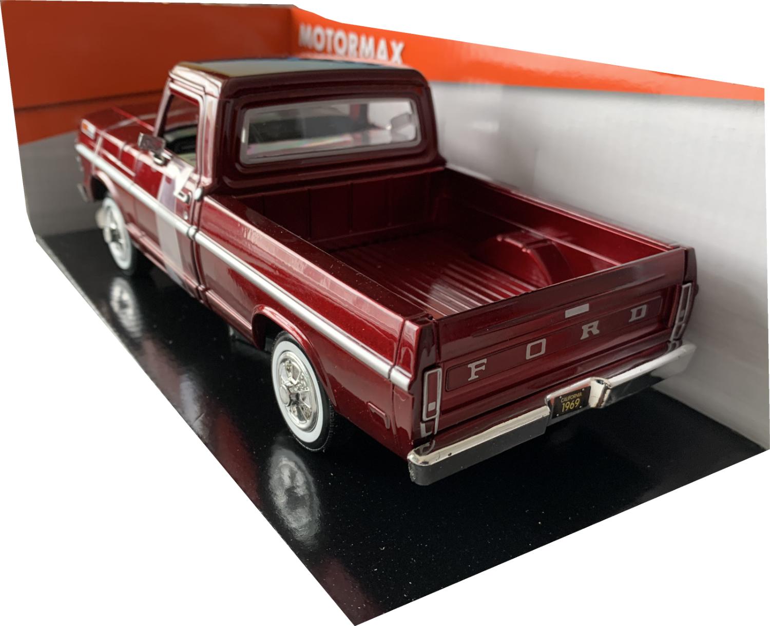 Ford F100 Pickup 1969 in burgundy, 124 scale diecast pickup model